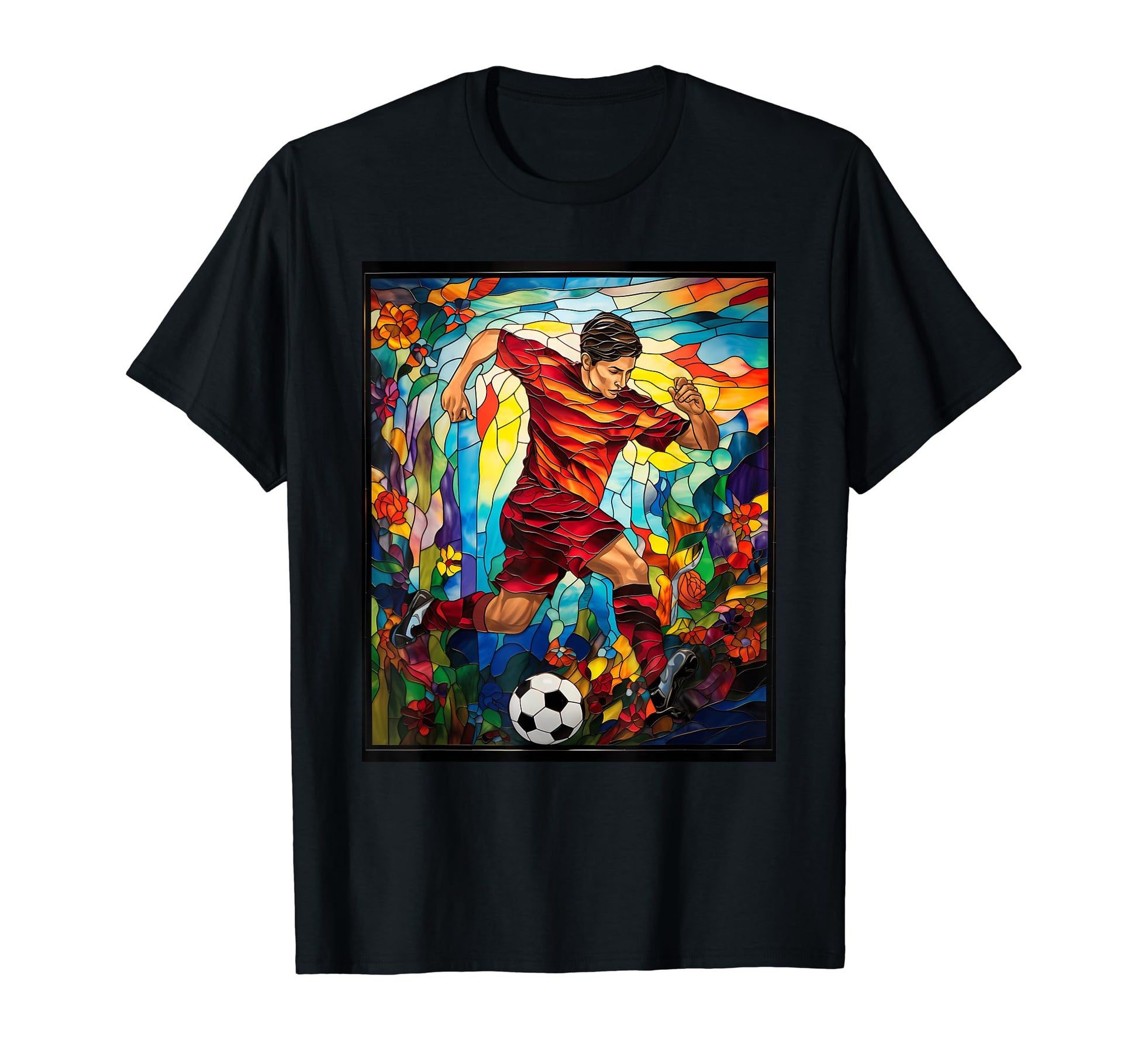 Stained Glass Soccer T-Shirt - Custom Art Print Men Women - T-Shirt, Sweatshirt, Hoodie