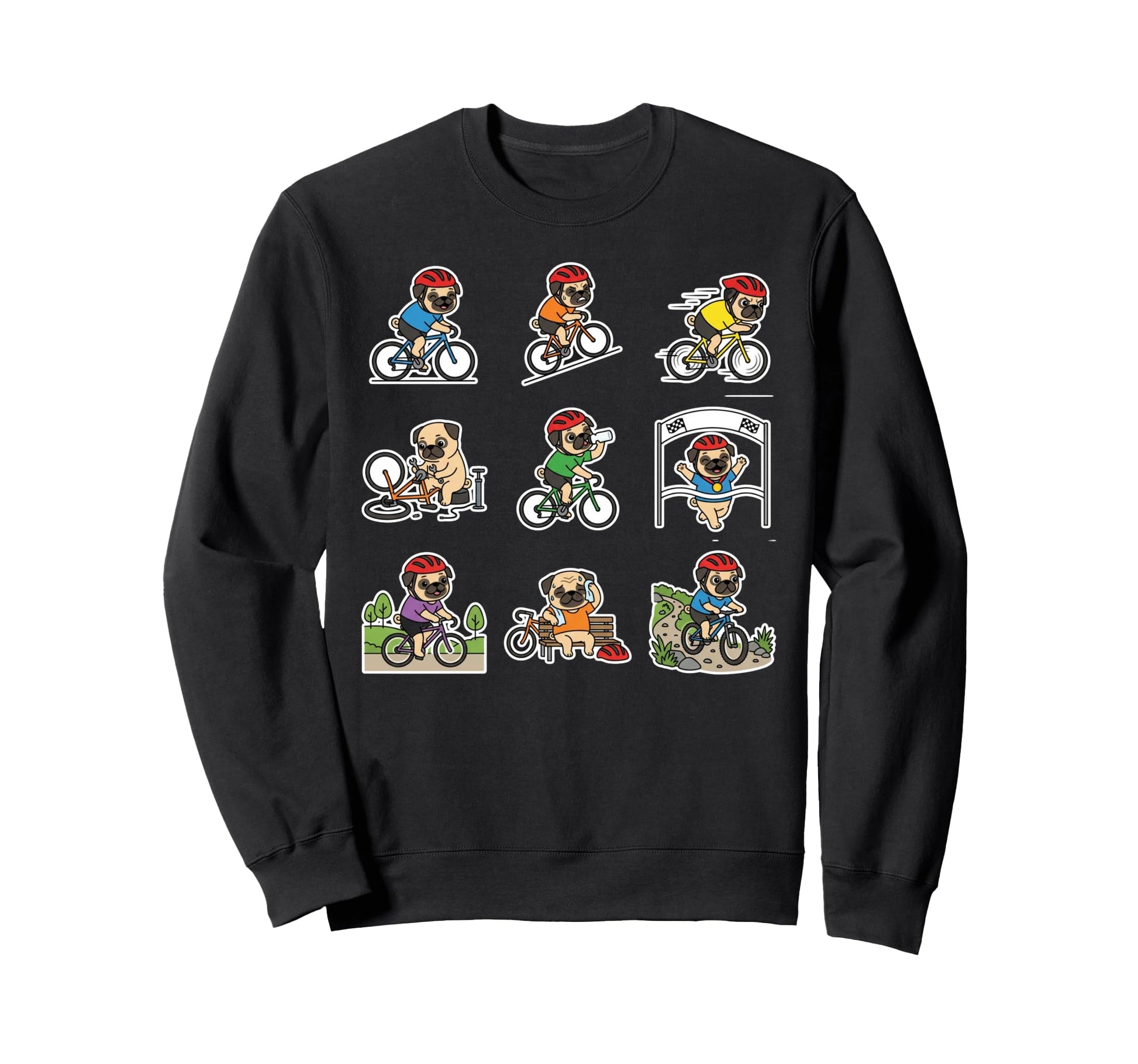 Funny Pug Cycling Bicycle Rider Dog Sweatshirt - Unique Graphic Men Women - T-Shirt, Sweatshirt, Hoodie