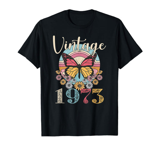 49Th 1973 Butterfly Floral T-Shirt - Casual Everyday Wear for Adults - T-Shirt, Sweatshirt, Hoodie