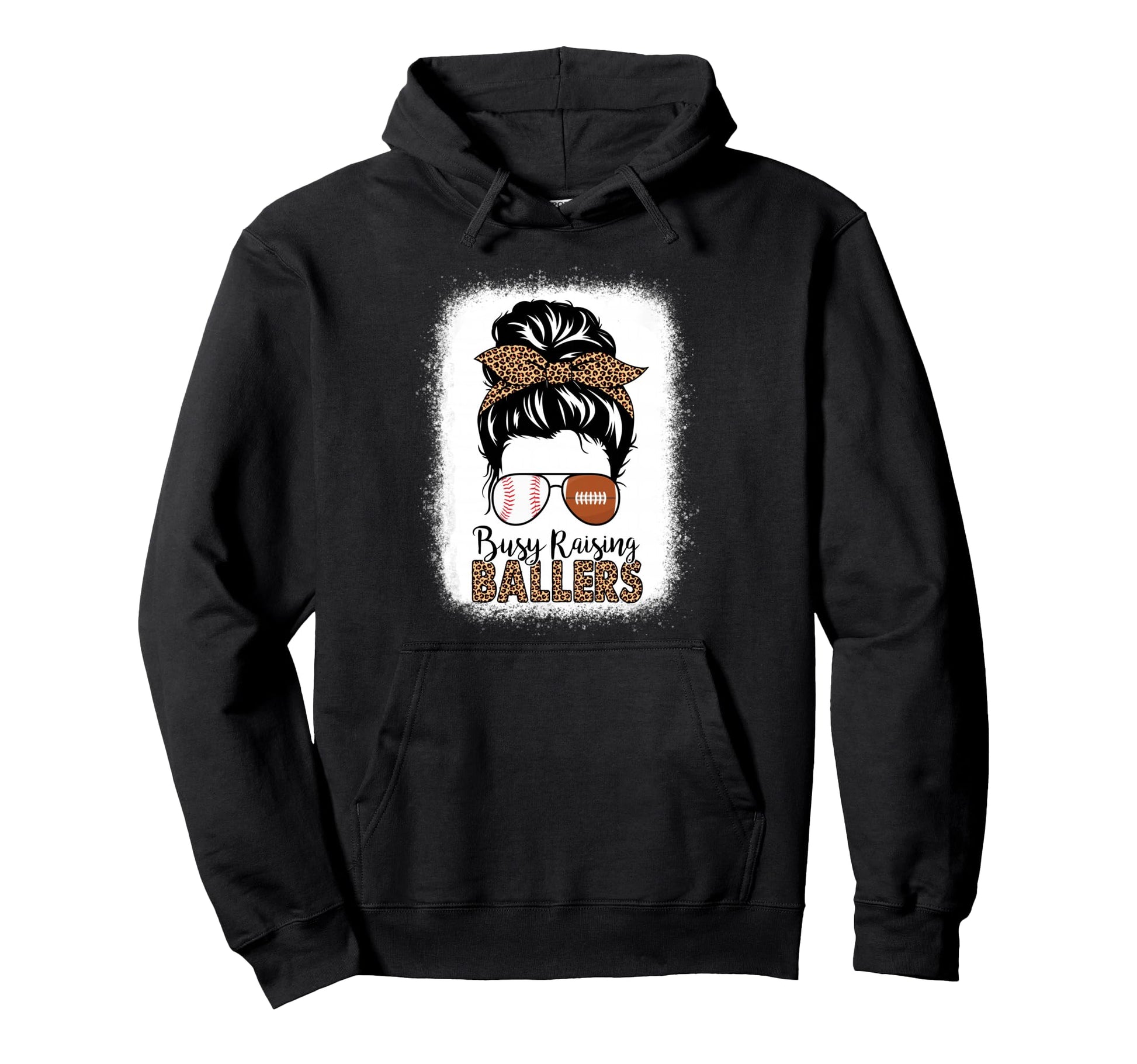 Baseball Football Mom Messy Bun Busy Hoodie - Fun Novelty Design Unisex - T-Shirt, Sweatshirt, Hoodie