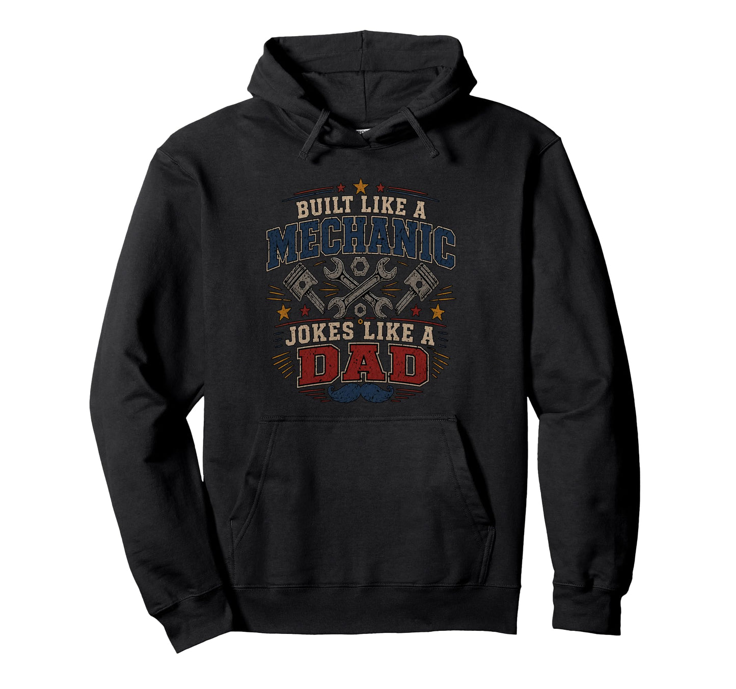 Built Like Mechanic Jokes Like Dad Hoodie - Minimalist Print for Adults - T-Shirt, Sweatshirt, Hoodie