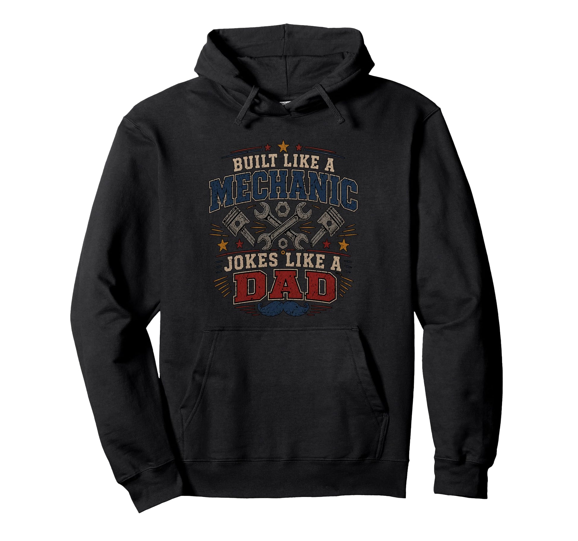 Built Like Mechanic Jokes Like Dad Hoodie - Minimalist Print for Adults - T-Shirt, Sweatshirt, Hoodie