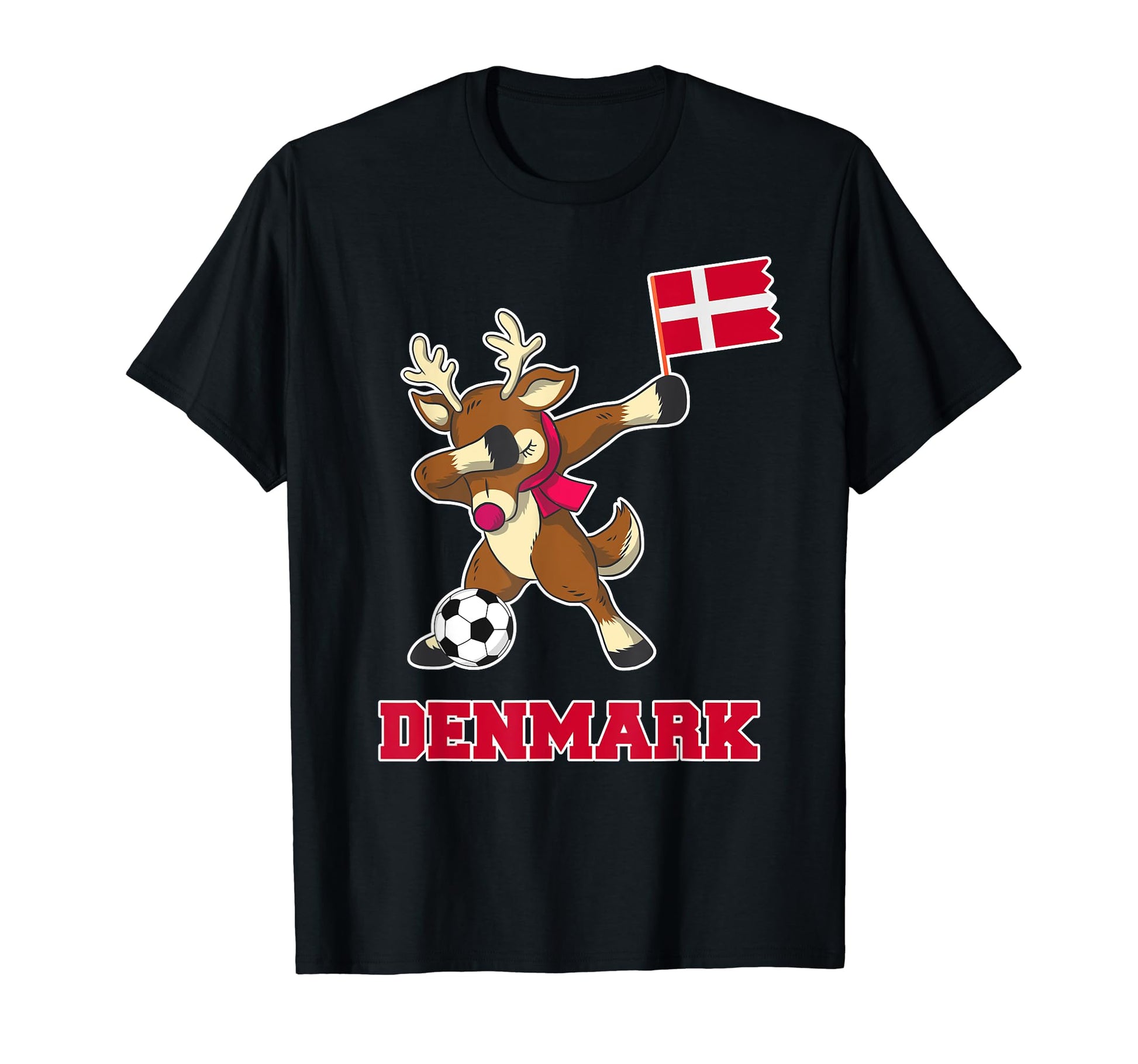 Denmark Soccer Reindeer Danish Flag T-Shirt - Unique Graphic Men Women - T-Shirt, Sweatshirt, Hoodie
