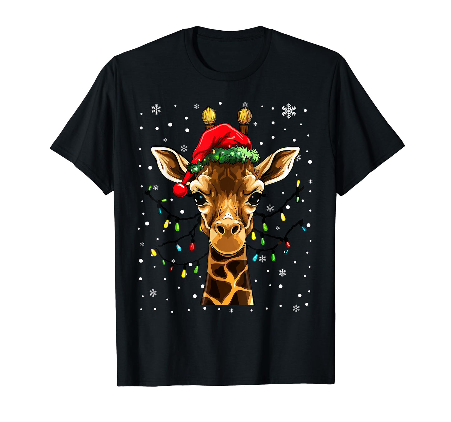 Giraffe Lights Santa Hat Pajama T-Shirt - Custom Art Print Unisex - T-Shirt, Sweatshirt, Hoodie