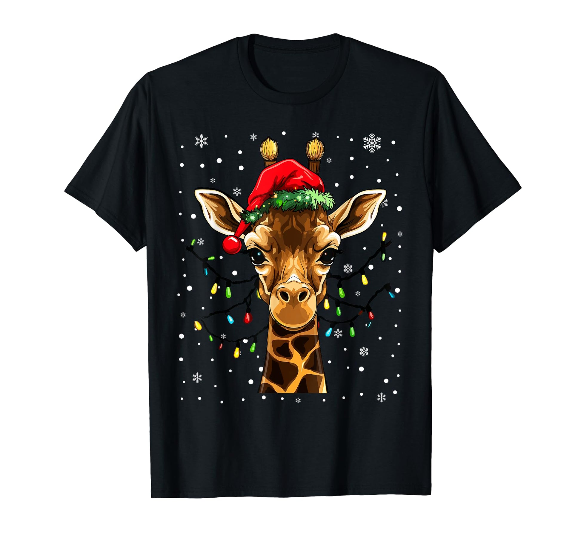 Giraffe Lights Santa Hat Pajama T-Shirt - Custom Art Print Unisex - T-Shirt, Sweatshirt, Hoodie