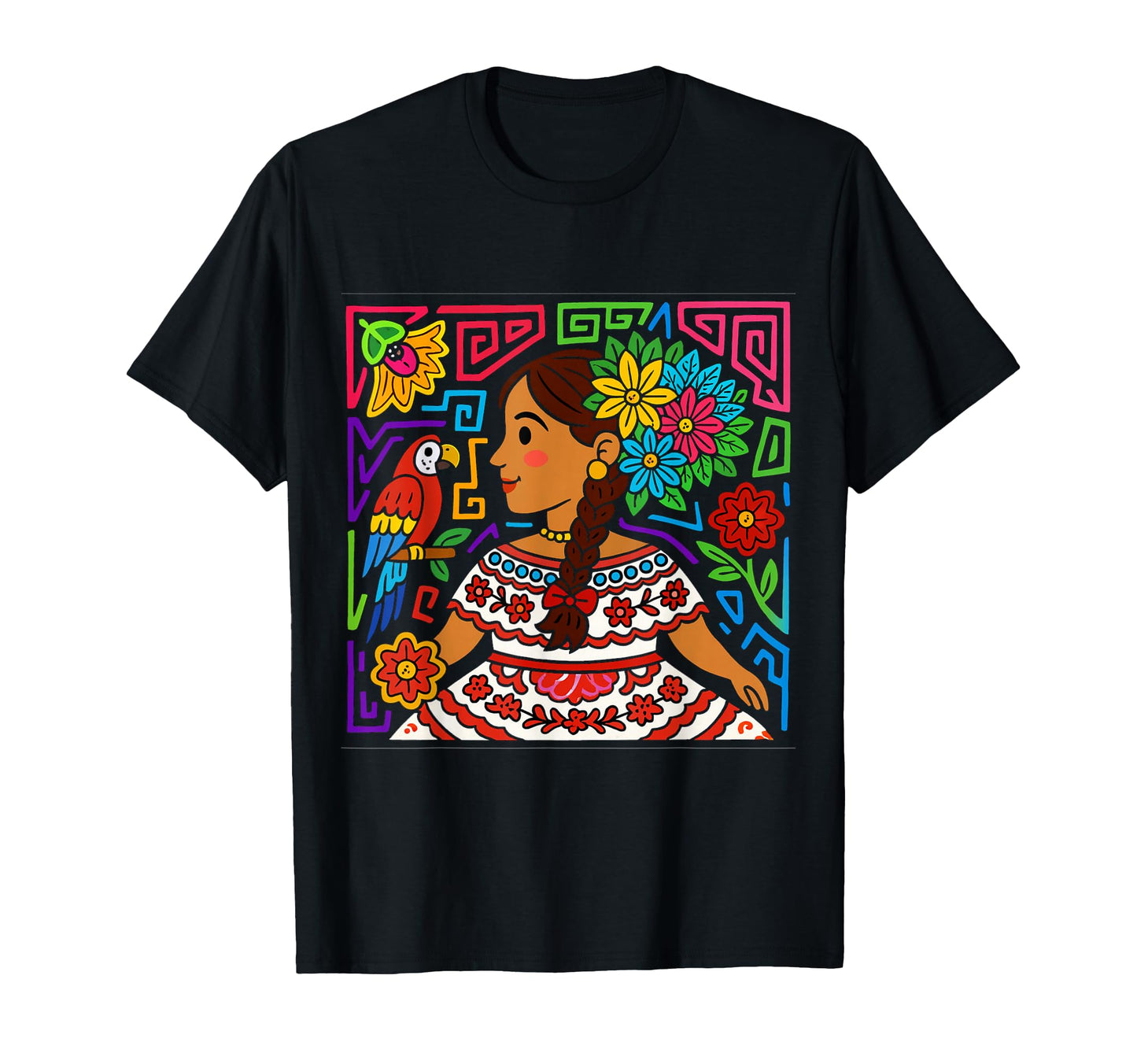 Colorful Pollera Mola Inspired Panama T-Shirt - Custom Art Print for Adults - T-Shirt, Sweatshirt, Hoodie
