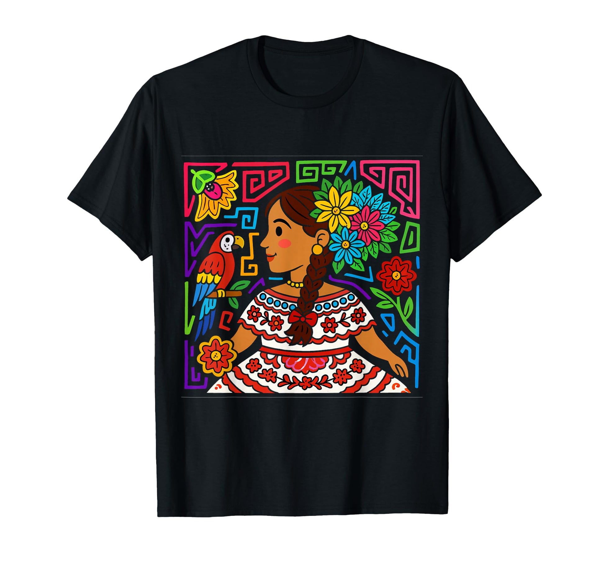 Colorful Pollera Mola Inspired Panama T-Shirt - Custom Art Print for Adults - T-Shirt, Sweatshirt, Hoodie