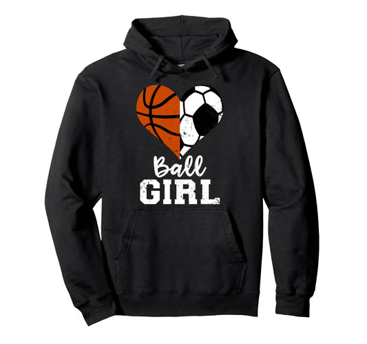 Ball Heart Funny Soccer Basketball Hoodie - Graphic Print Men Women - T-Shirt, Sweatshirt, Hoodie