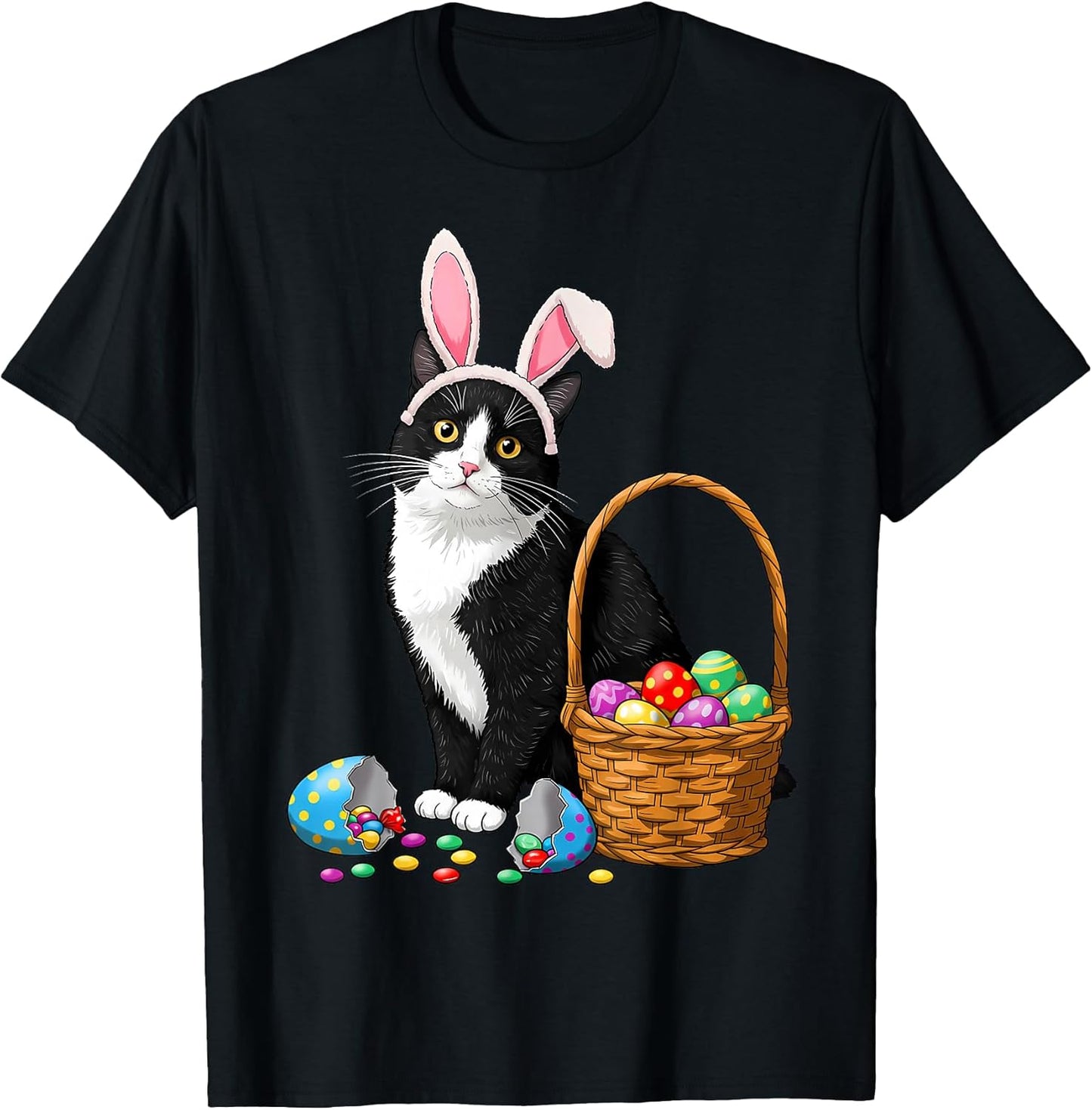 Cat Bunny Ears Eggs Happy Easter Day Tees Unisex T-shirt, Sweatshirt, Hoodie, Long Sleeve Tee - T-Shirt, Sweatshirt, Hoodie