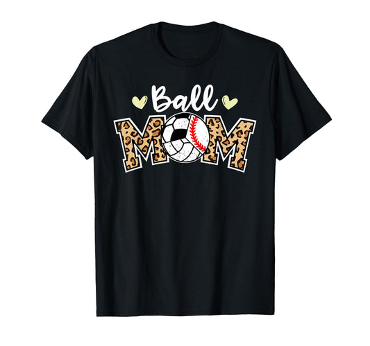 Ball Mom Leopard Baseball T-Shirt - Fun Novelty Design for Adults - T-Shirt, Sweatshirt, Hoodie