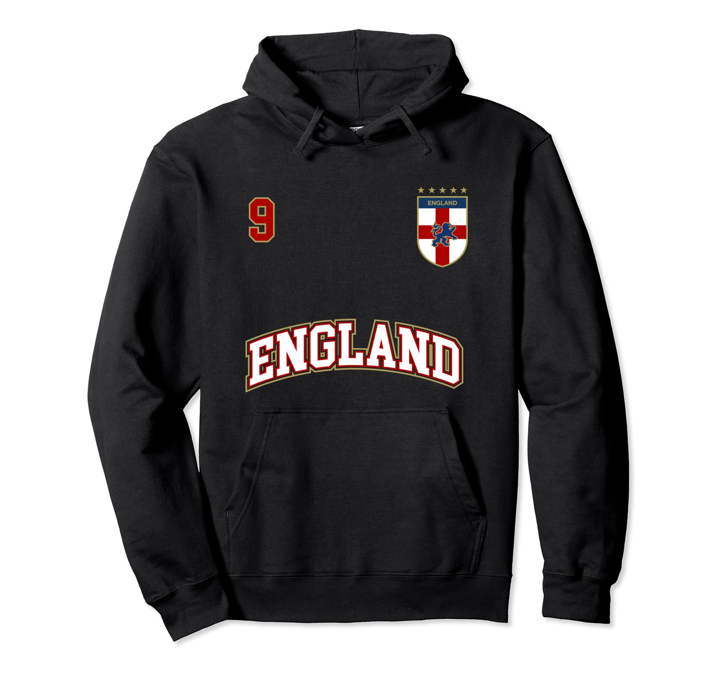 England Football Team Number 9 English Hoodie - Novelty Apparel for Adults - T-Shirt, Sweatshirt, Hoodie