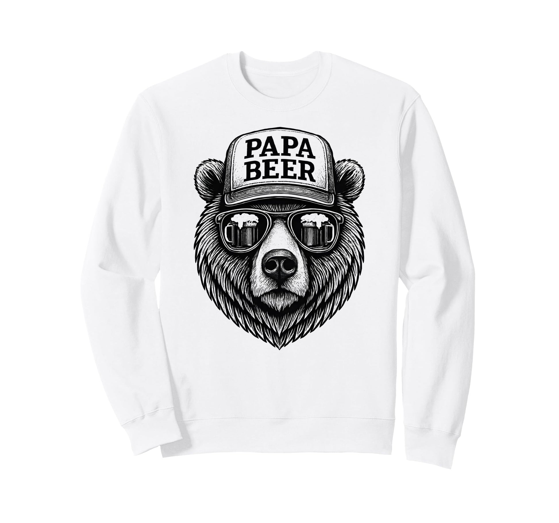 Papa Beer Funny Dad Bear Drinking Sweatshirt - Minimalist Print Men Women - T-Shirt, Sweatshirt, Hoodie
