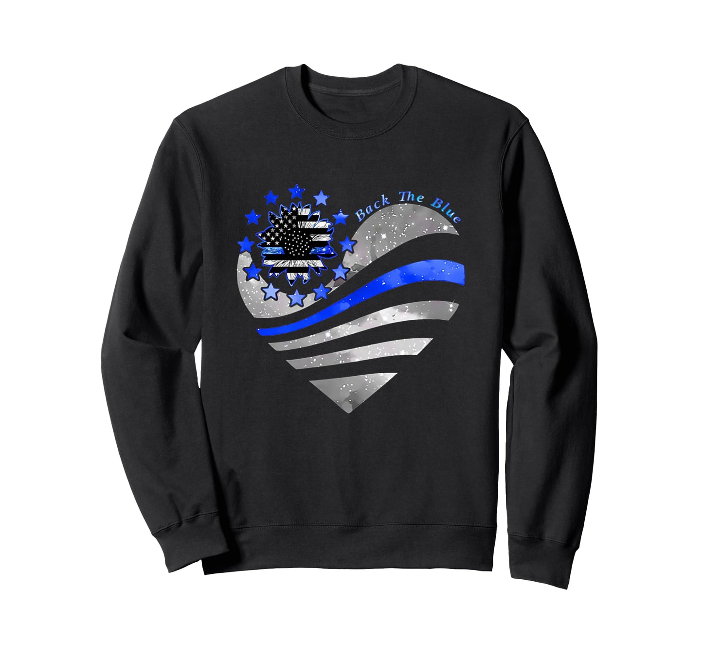 Sunflower Thin Blue Line Police Heart Sweatshirt - Custom Art Print Unisex - T-Shirt, Sweatshirt, Hoodie