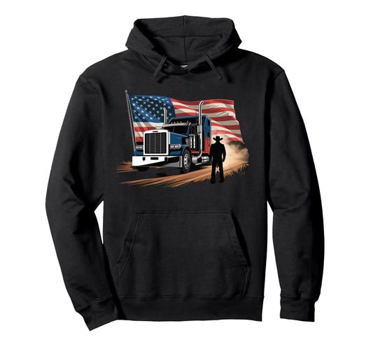American Flag Trucker Dad Big Rig Hoodie - Graphic Print for Adults - T-Shirt, Sweatshirt, Hoodie
