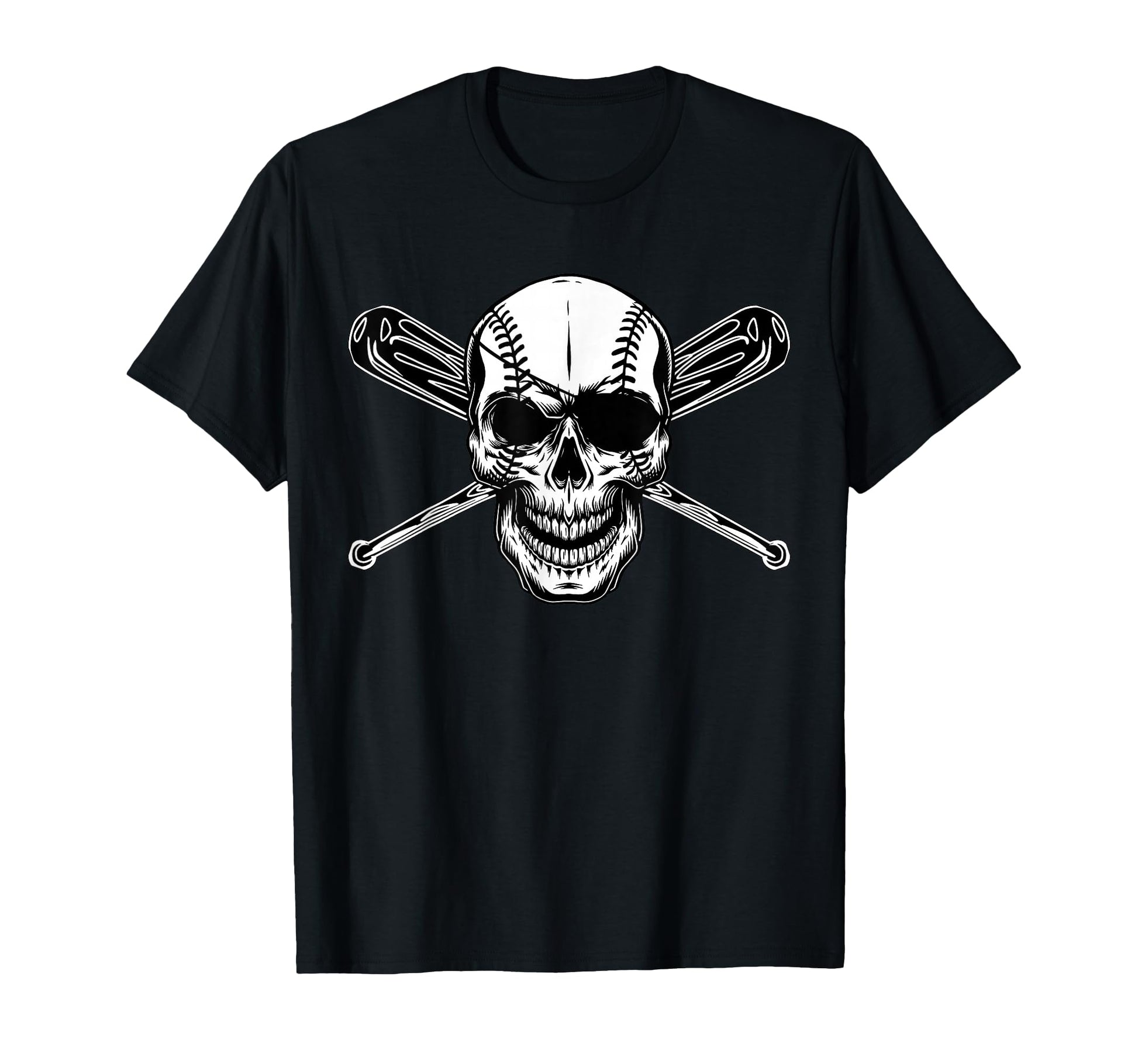 Baseball Pirate Seamed Skull Eye T-Shirt - Novelty Apparel for Adults - T-Shirt, Sweatshirt, Hoodie