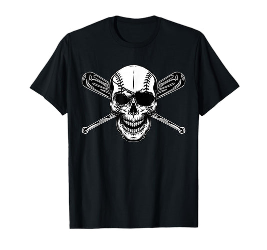 Baseball Pirate Seamed Skull Eye T-Shirt - Novelty Apparel for Adults - T-Shirt, Sweatshirt, Hoodie