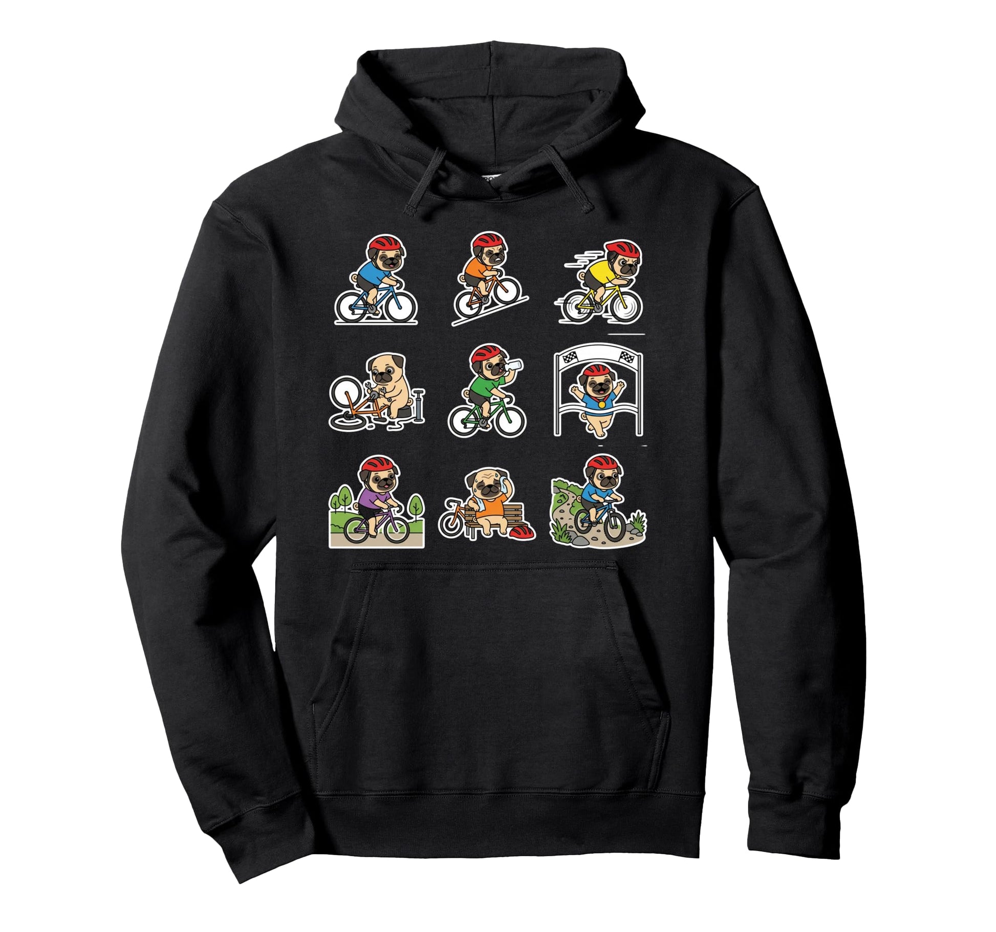 Funny Pug Cycling Bicycle Rider Dog Lover Hoodie - Custom Art Print Unisex - T-Shirt, Sweatshirt, Hoodie