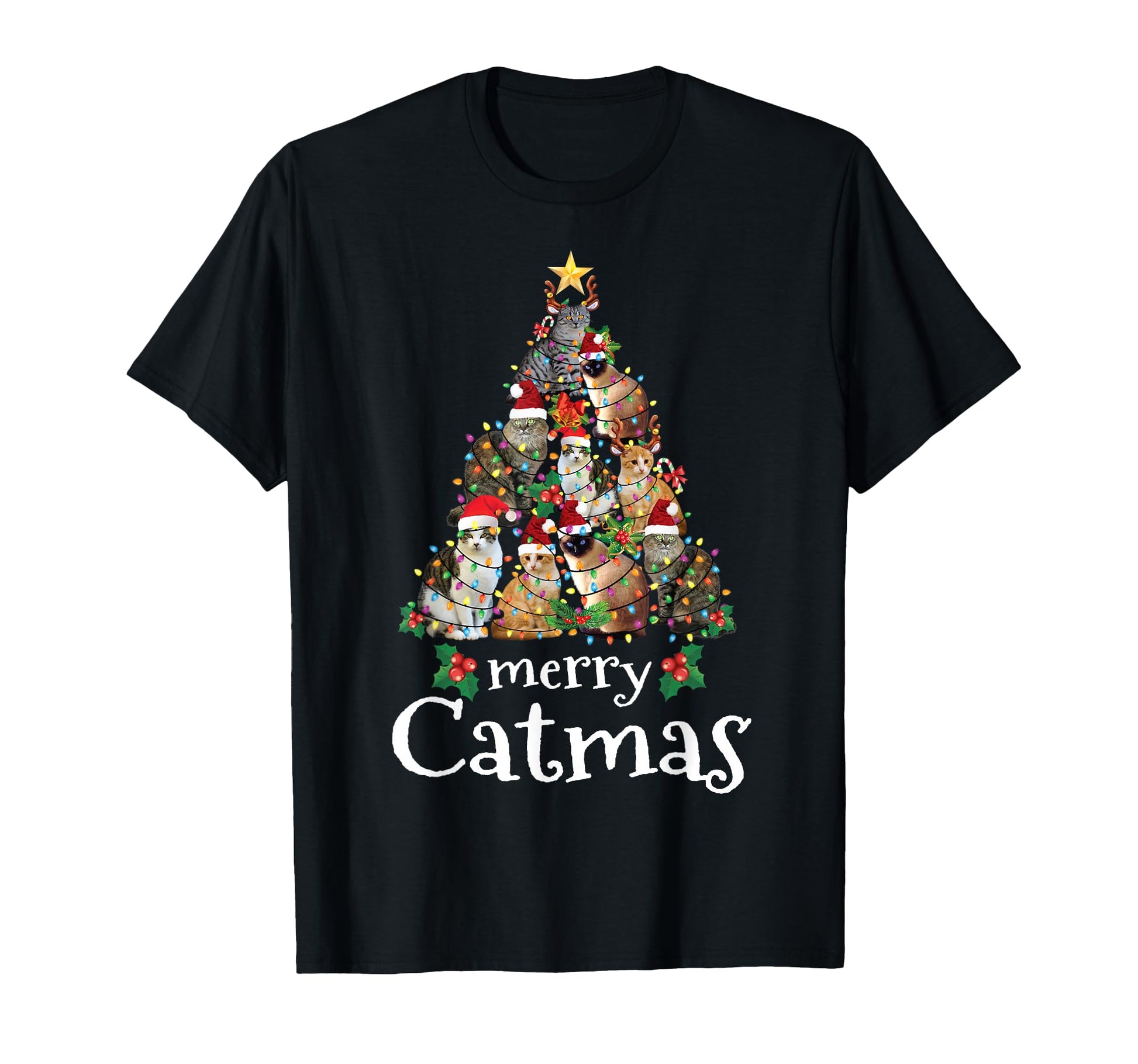 Merry Catmas Funny Cat Mom Cat Dad Cat T-Shirt - Unique Graphic for Adults - T-Shirt, Sweatshirt, Hoodie