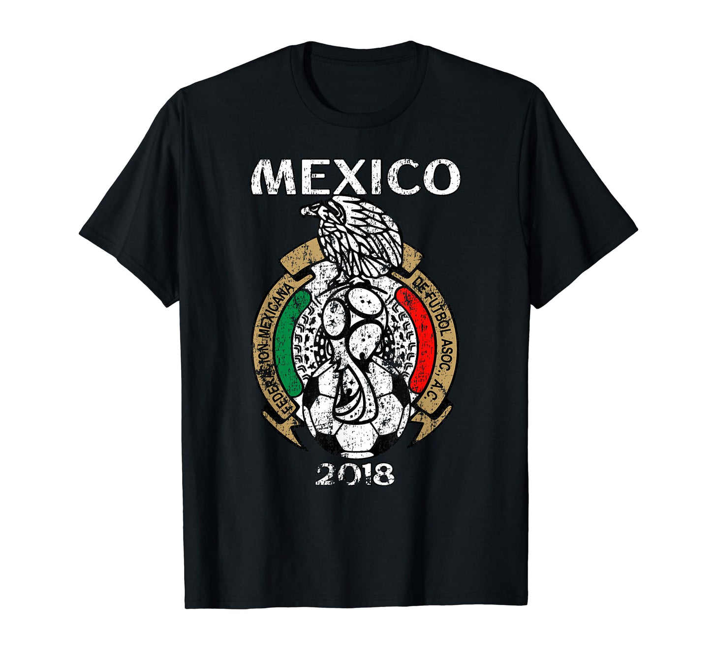 Mexico Emblem Distressed Russia 2018 T-Shirt - Novelty Apparel for Adults - T-Shirt, Sweatshirt, Hoodie