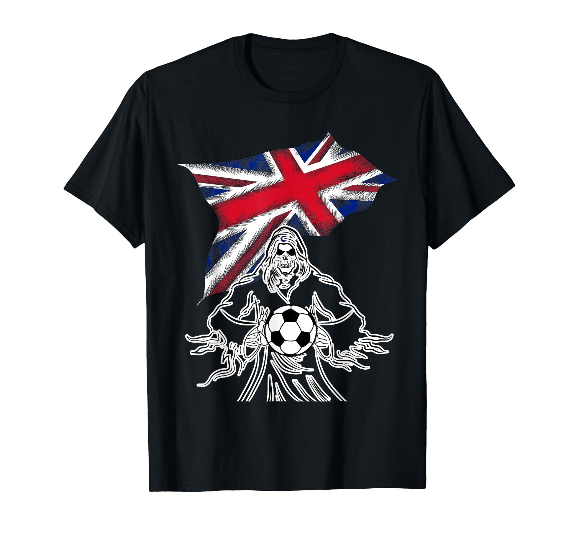 England Soccer Flag Death Holding Soccer T-Shirt - Trendy Graphic Unisex - T-Shirt, Sweatshirt, Hoodie