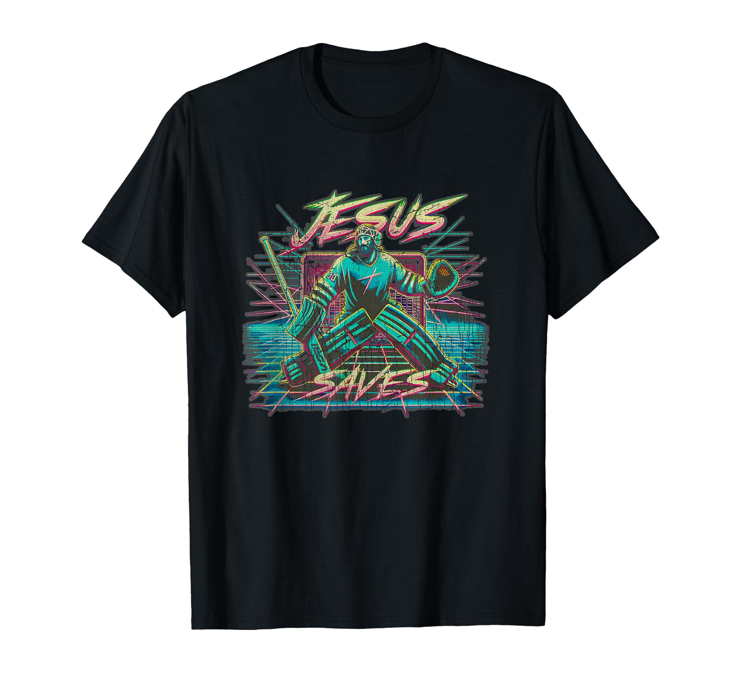 Vaporwave Jesus Saves Ice Hockey T-Shirt - Streetwear Style for Adults - T-Shirt, Sweatshirt, Hoodie