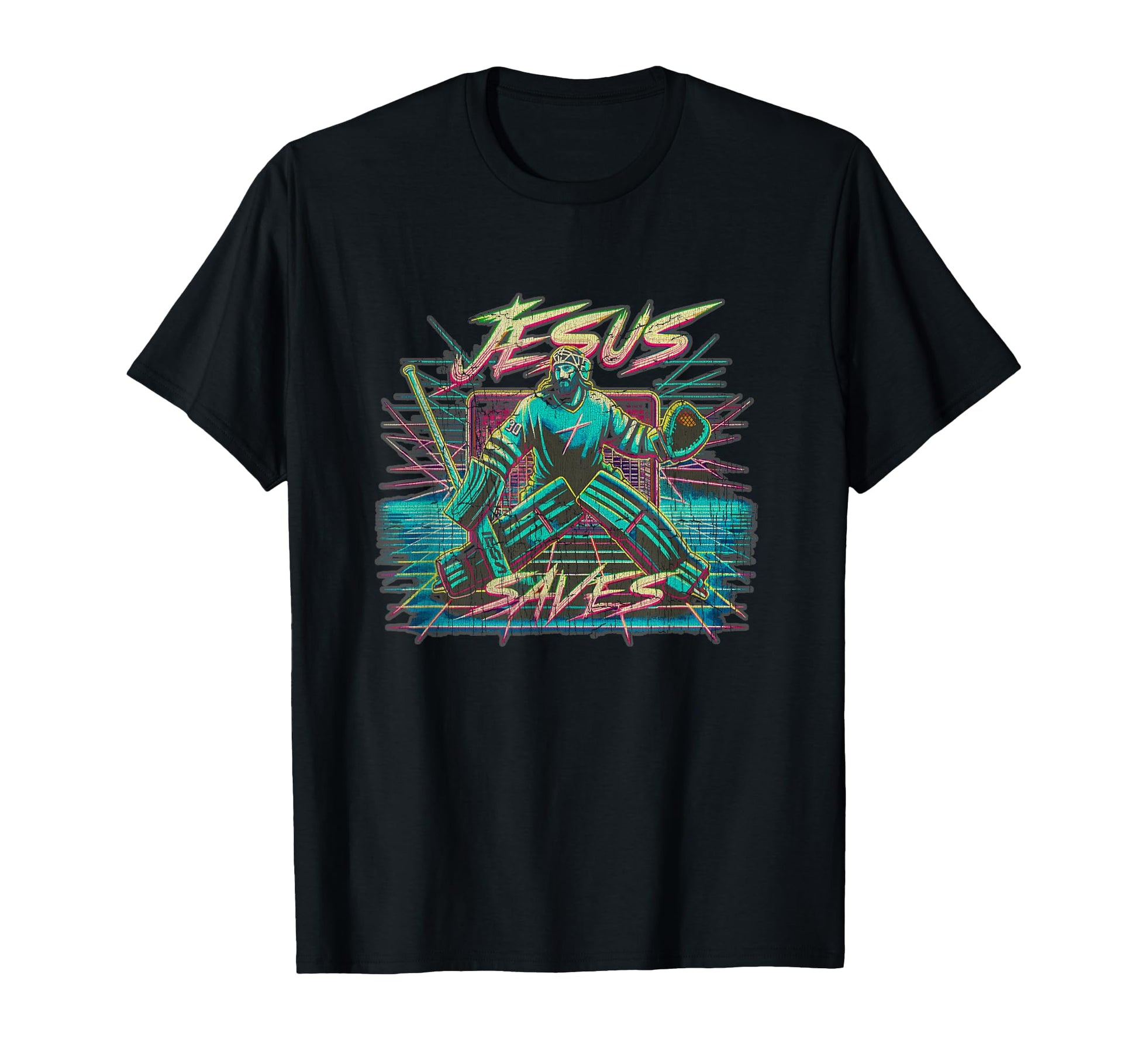 Vaporwave Jesus Saves Ice Hockey T-Shirt - Streetwear Style for Adults - T-Shirt, Sweatshirt, Hoodie