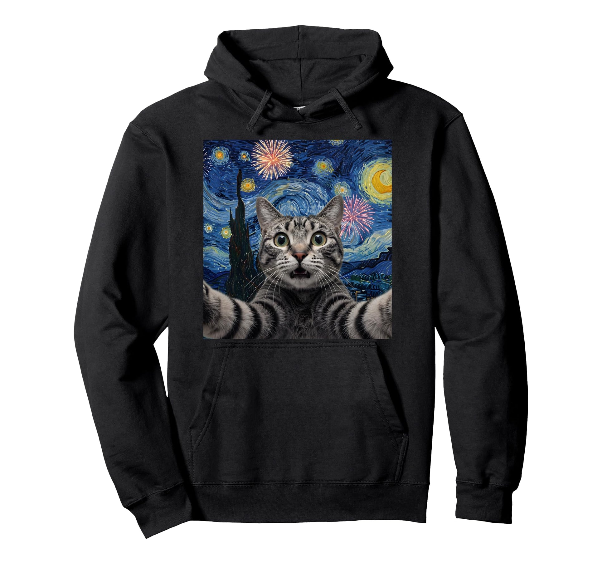 Cat Starry Night Van Gogh Cat Cat Lover Hoodie - Fun Novelty Design Unisex - T-Shirt, Sweatshirt, Hoodie