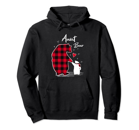 Aunt Bear Pajama Red Buffalo Plaid Hoodie - Trendy Graphic Unisex - T-Shirt, Sweatshirt, Hoodie