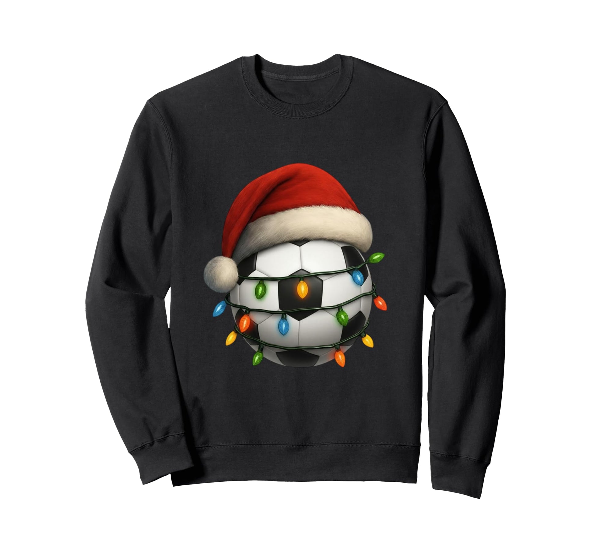 Soccer Santa Hat Lights Funny Holiday Sweatshirt - Unique Graphic Men Women - T-Shirt, Sweatshirt, Hoodie