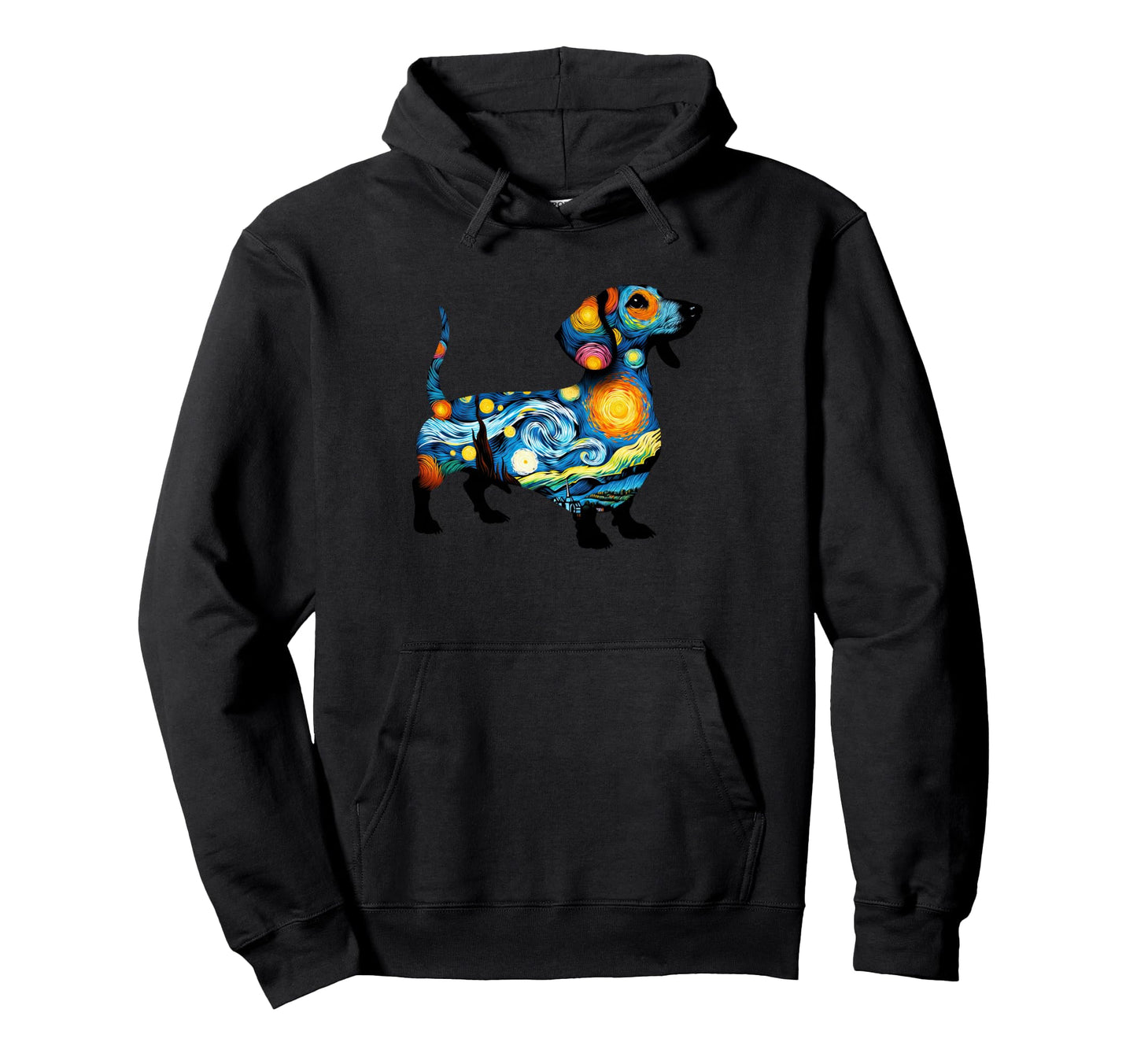 Dachshund Starry Night Painting Van Hoodie - Unique Graphic for Adults - T-Shirt, Sweatshirt, Hoodie