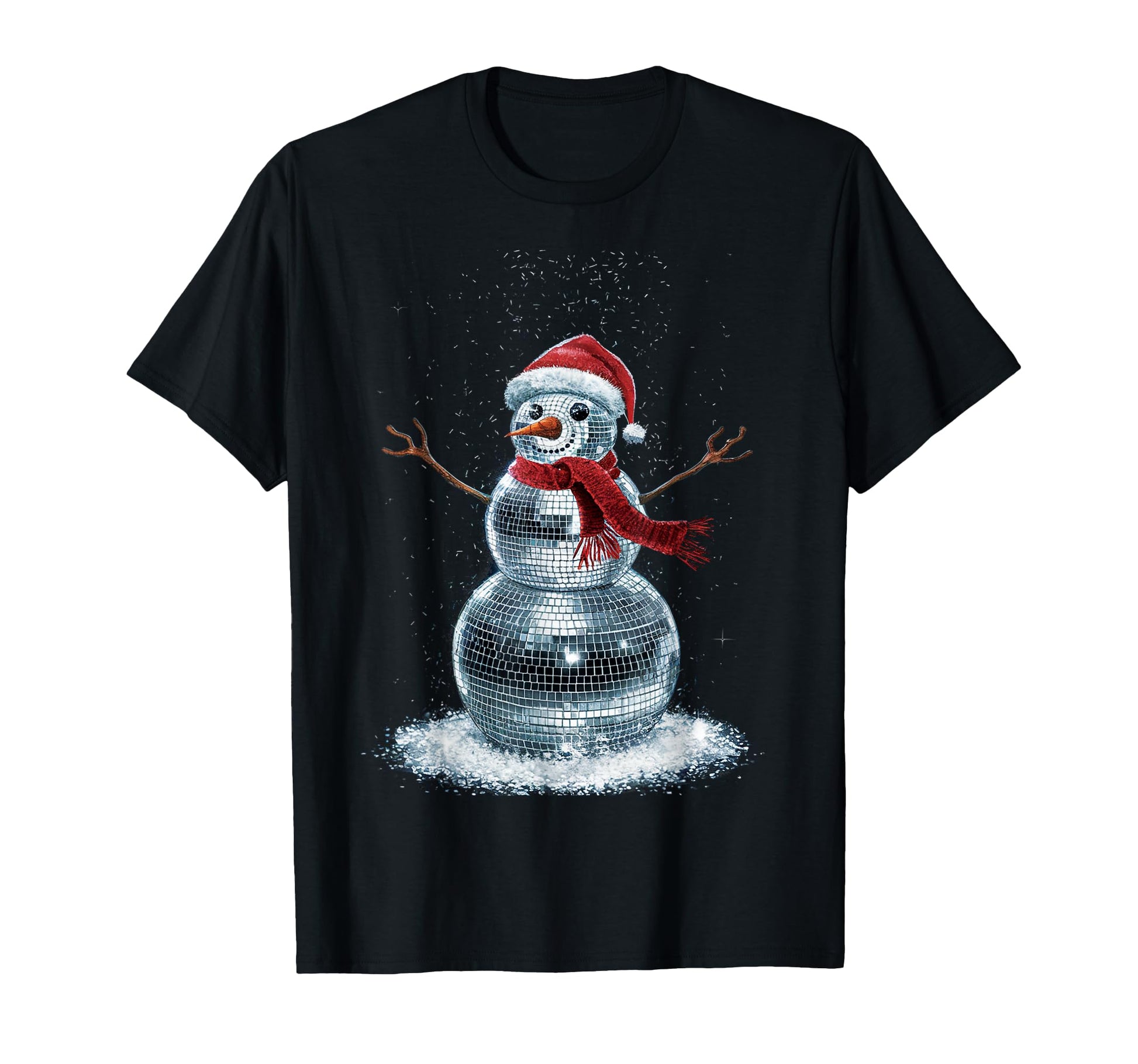 Snowman Santa Hat Disco Ball Matching T-Shirt - Unique Graphic Unisex - T-Shirt, Sweatshirt, Hoodie