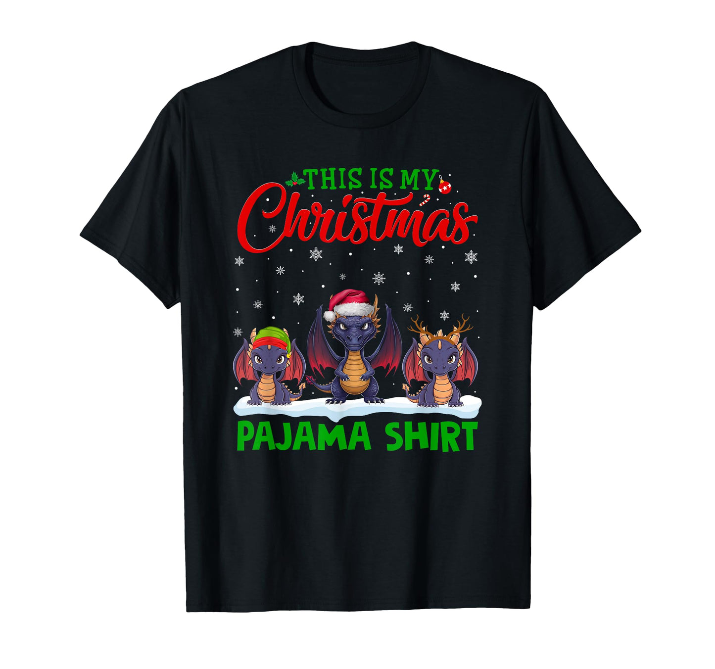 Santa Hat Reindeer Dragon Pajama T-Shirt - Aesthetic Graphic for Adults - T-Shirt, Sweatshirt, Hoodie