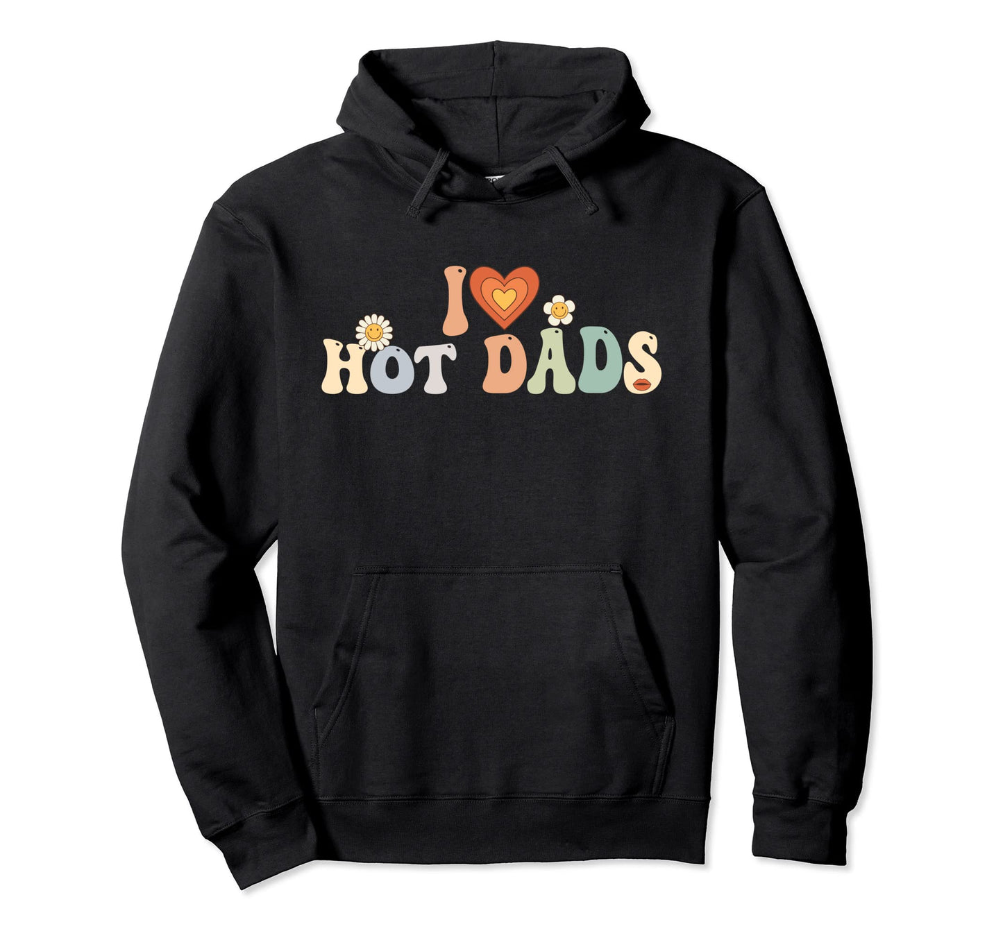 I Love Hot Dads Groovy I Red Heart Hot Hoodie - Minimalist Print Unisex - T-Shirt, Sweatshirt, Hoodie