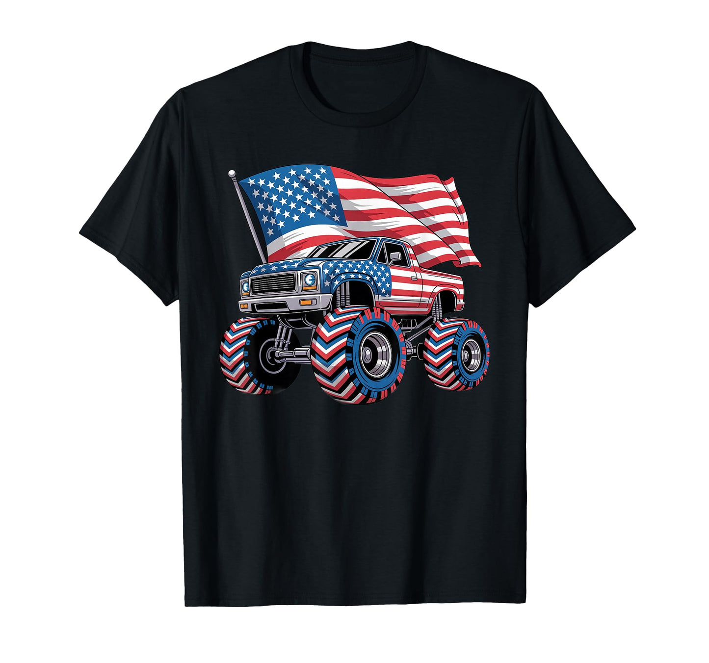Monster Truck 4Th July American Flag T-Shirt - Casual Everyday Wear Unisex - T-Shirt, Sweatshirt, Hoodie
