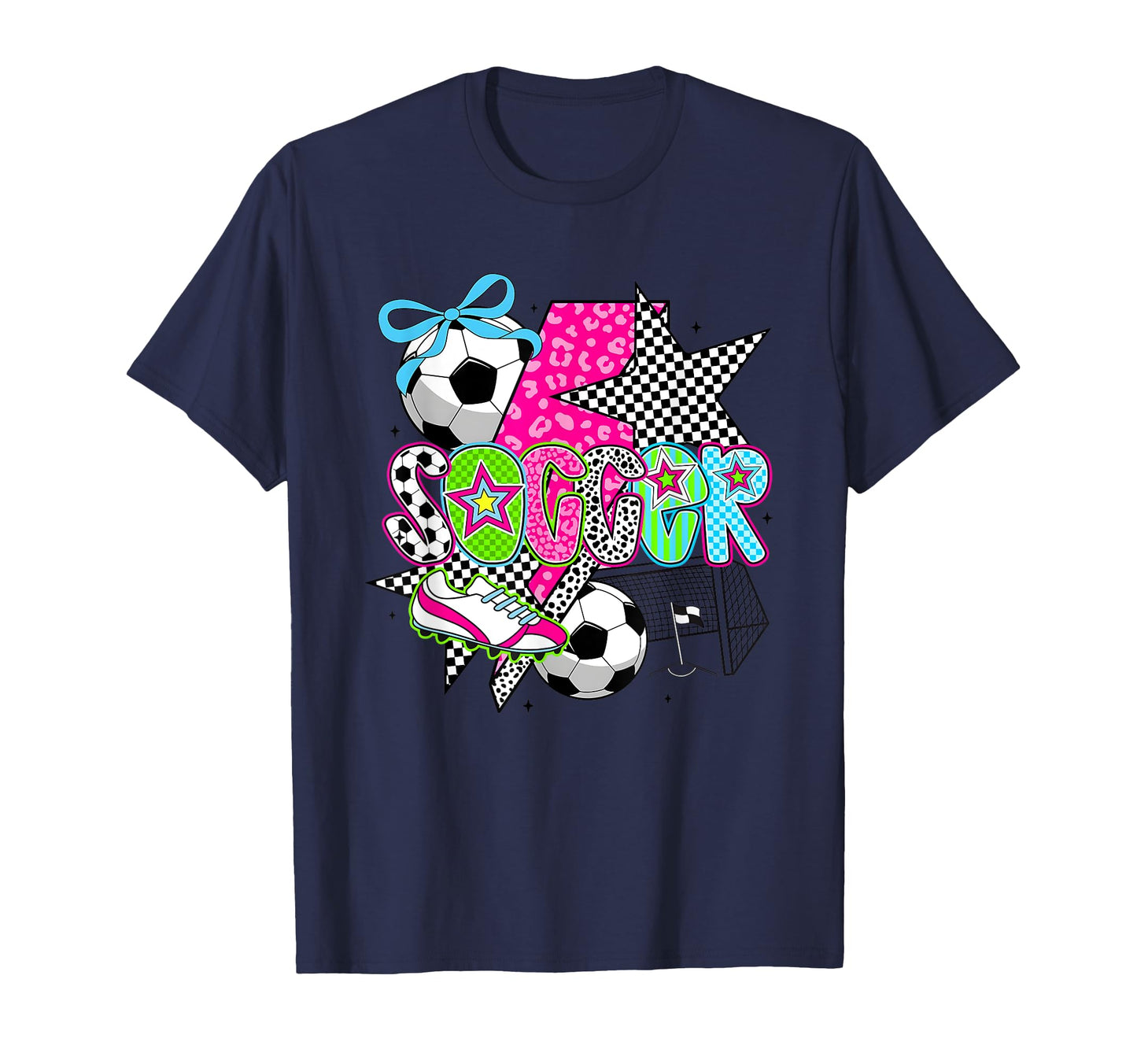 Preppy Soccer Coquette Checkered Star Mama T-Shirt - Graphic Print Unisex - T-Shirt, Sweatshirt, Hoodie