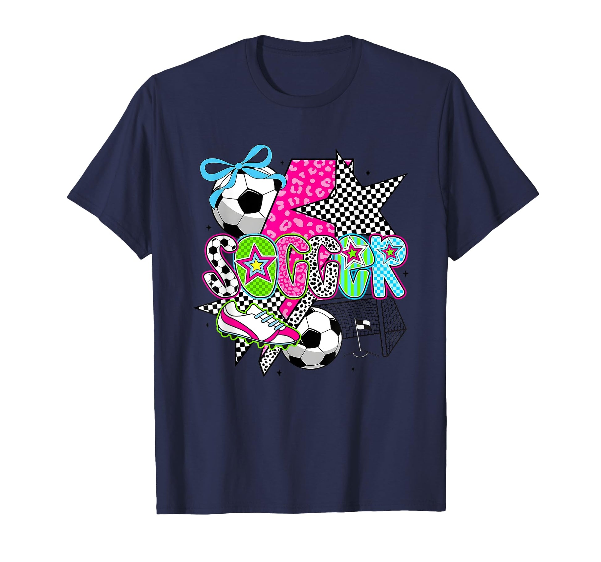 Preppy Soccer Coquette Checkered Star Mama T-Shirt - Graphic Print Unisex - T-Shirt, Sweatshirt, Hoodie