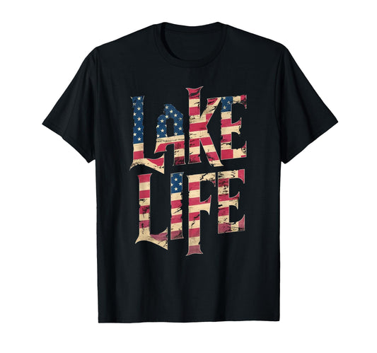 American Flag Lake Life 4Th July Patriotic T-Shirt - Trendy Graphic Unisex - T-Shirt, Sweatshirt, Hoodie