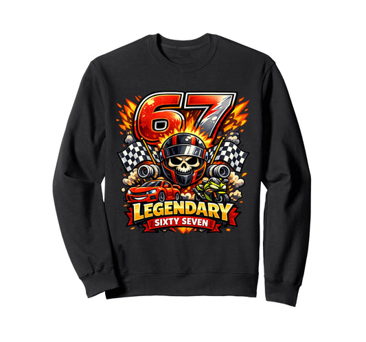 67Th Birthday Racing Car Motorcycle Sweatshirt - Graphic Print Unisex - T-Shirt, Sweatshirt, Hoodie