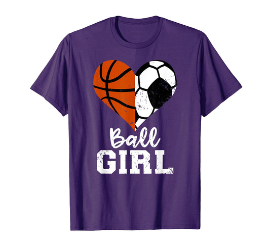 Ball Heart Funny Soccer Basketball T-Shirt - Novelty Apparel for Adults - T-Shirt, Sweatshirt, Hoodie