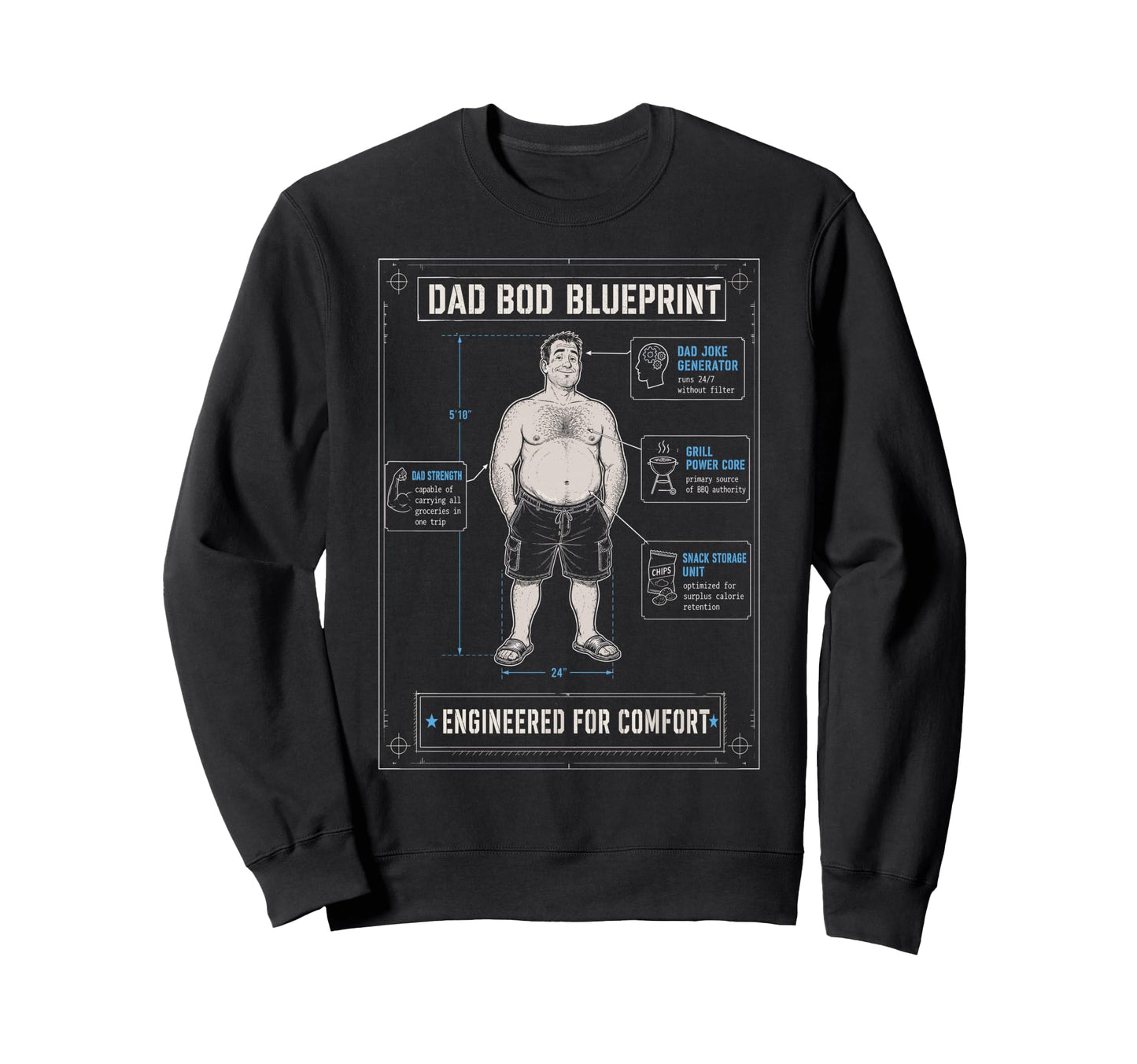 Dad Bod Blueprint Engineering Sweatshirt - Aesthetic Graphic Men Women - T-Shirt, Sweatshirt, Hoodie