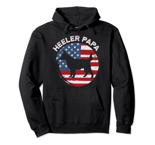 American Flag Blue Heeler Papa Red Hoodie - Streetwear Style Men Women - T-Shirt, Sweatshirt, Hoodie