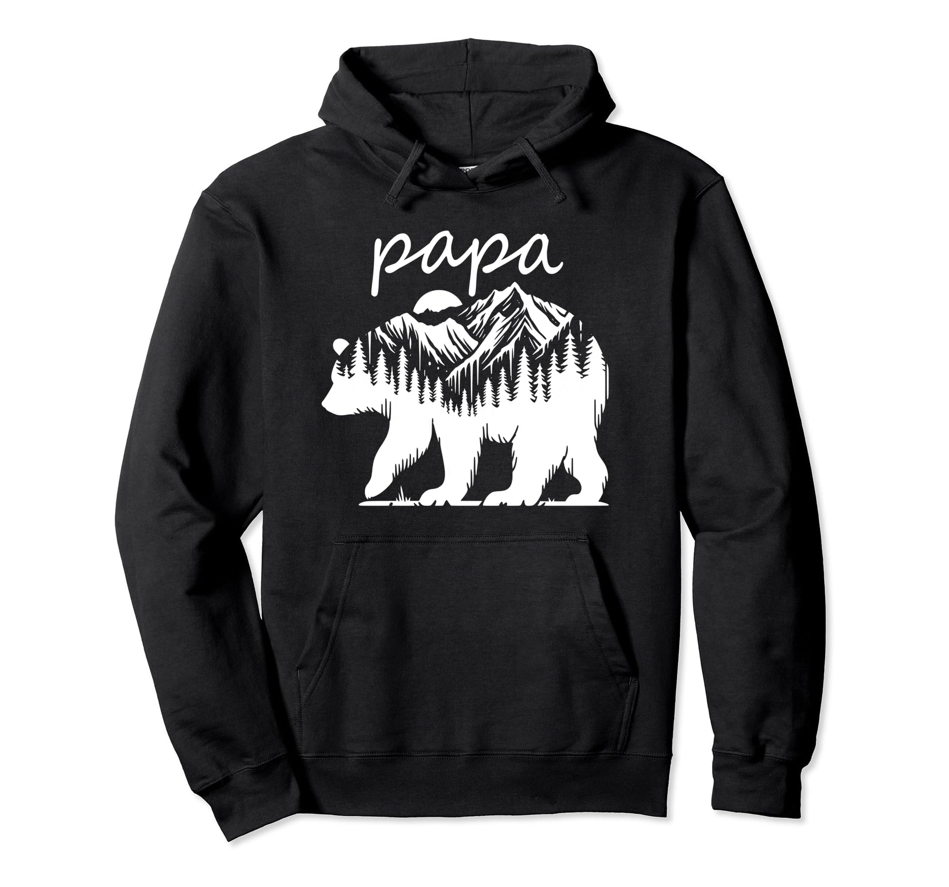 Papa Bear Forest Lake Mountain Scene Hoodie - Unique Graphic Unisex - T-Shirt, Sweatshirt, Hoodie
