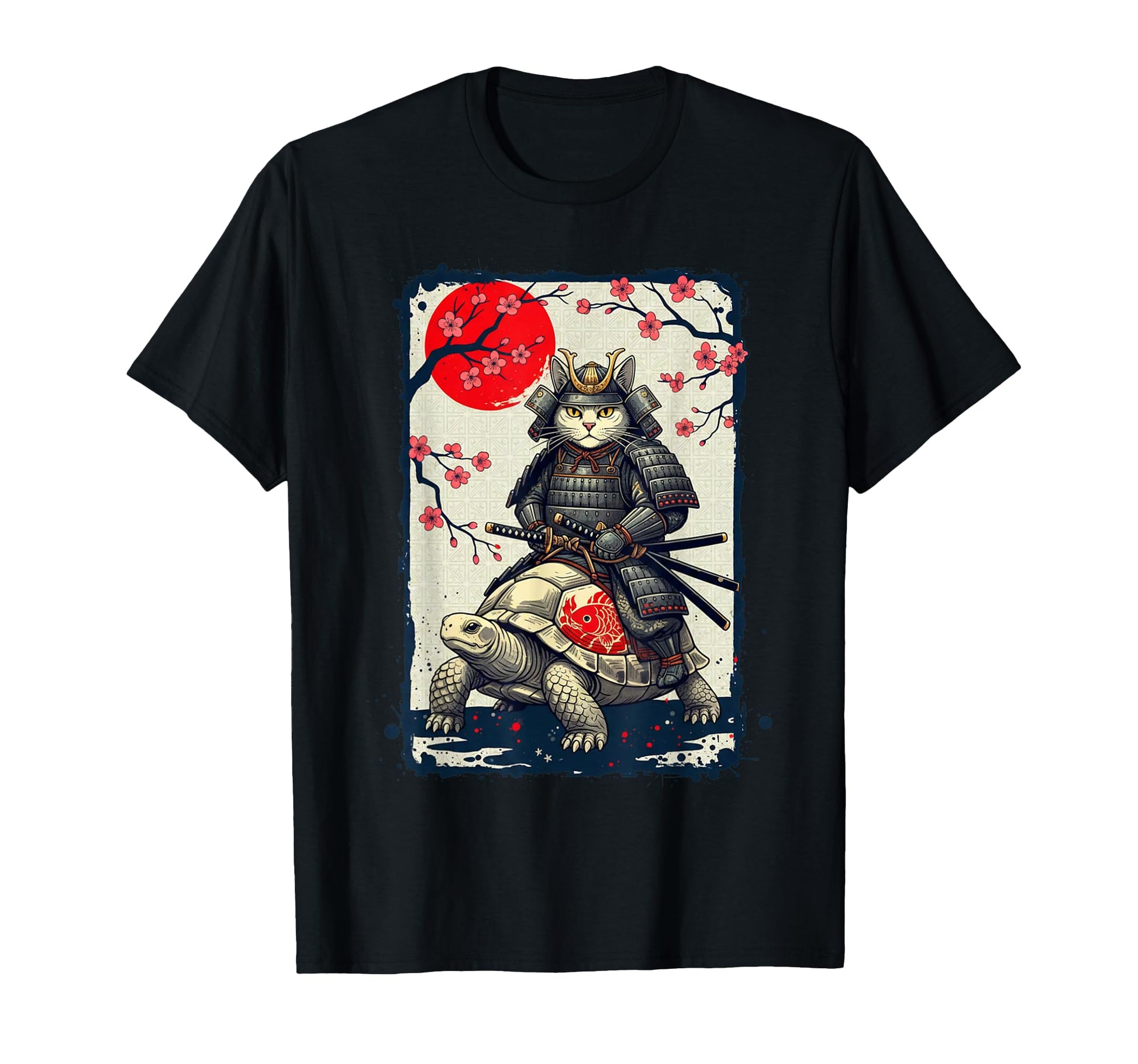 Samurai Cat Riding Turtle Japanese Cat T-Shirt - Custom Art Print Unisex - T-Shirt, Sweatshirt, Hoodie