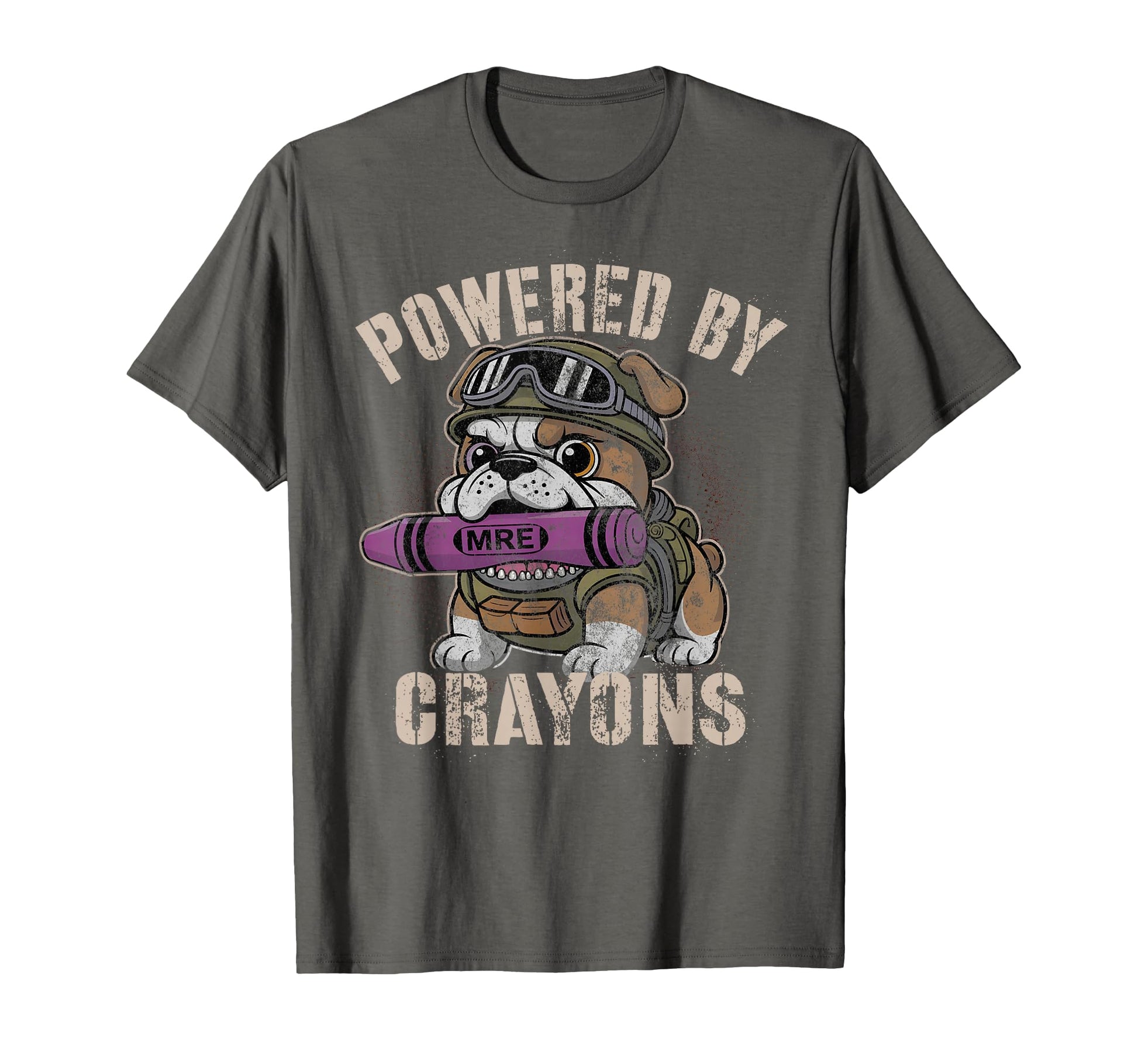 Bulldog Powered Crayons Veterans Dad T-Shirt - Novelty Apparel for Adults - T-Shirt, Sweatshirt, Hoodie