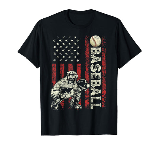 4Th July Catcher Baseball Us Flag Gifts T-Shirt - Novelty Apparel Unisex - T-Shirt, Sweatshirt, Hoodie