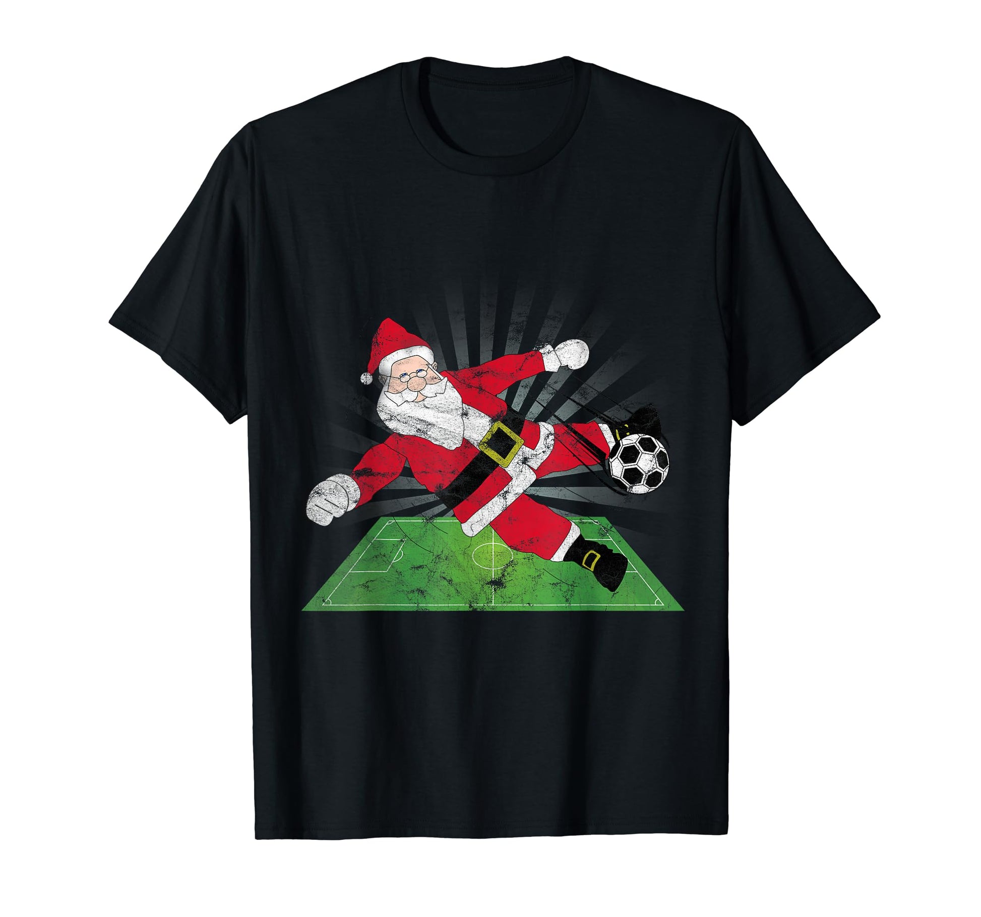 Santa Claus Kicking Soccer Ball T-Shirt - Unique Graphic Men Women - T-Shirt, Sweatshirt, Hoodie