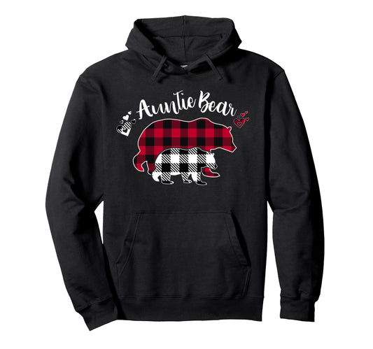 Auntie Bear Red Buffalo Plaid Pajama Hoodie - Graphic Print Men Women - T-Shirt, Sweatshirt, Hoodie