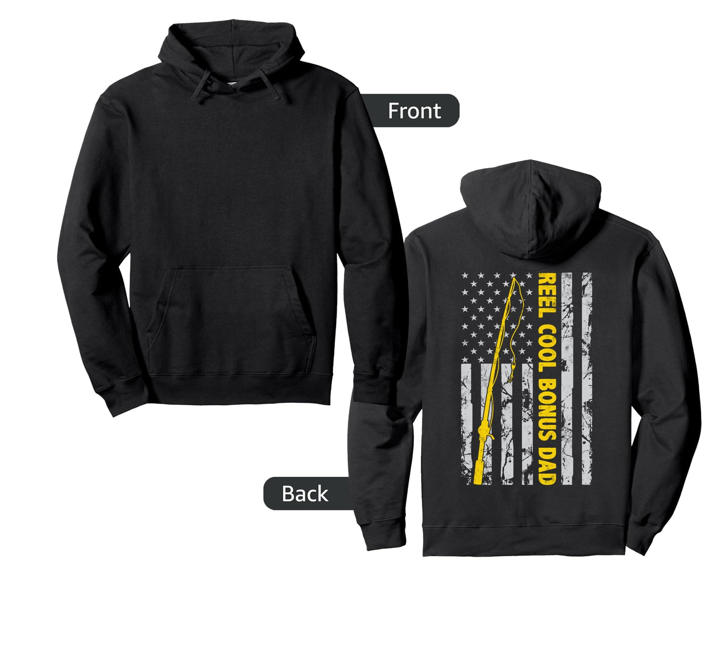 Reel Bonus Dad Fishing American Hoodie - Casual Everyday Wear Men Women - T-Shirt, Sweatshirt, Hoodie