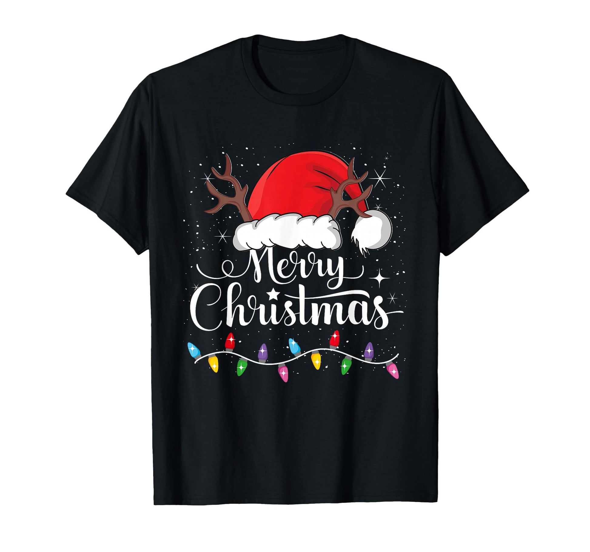 Merry Red Santa Hat Reindeer Family T-Shirt - Minimalist Print Unisex - T-Shirt, Sweatshirt, Hoodie
