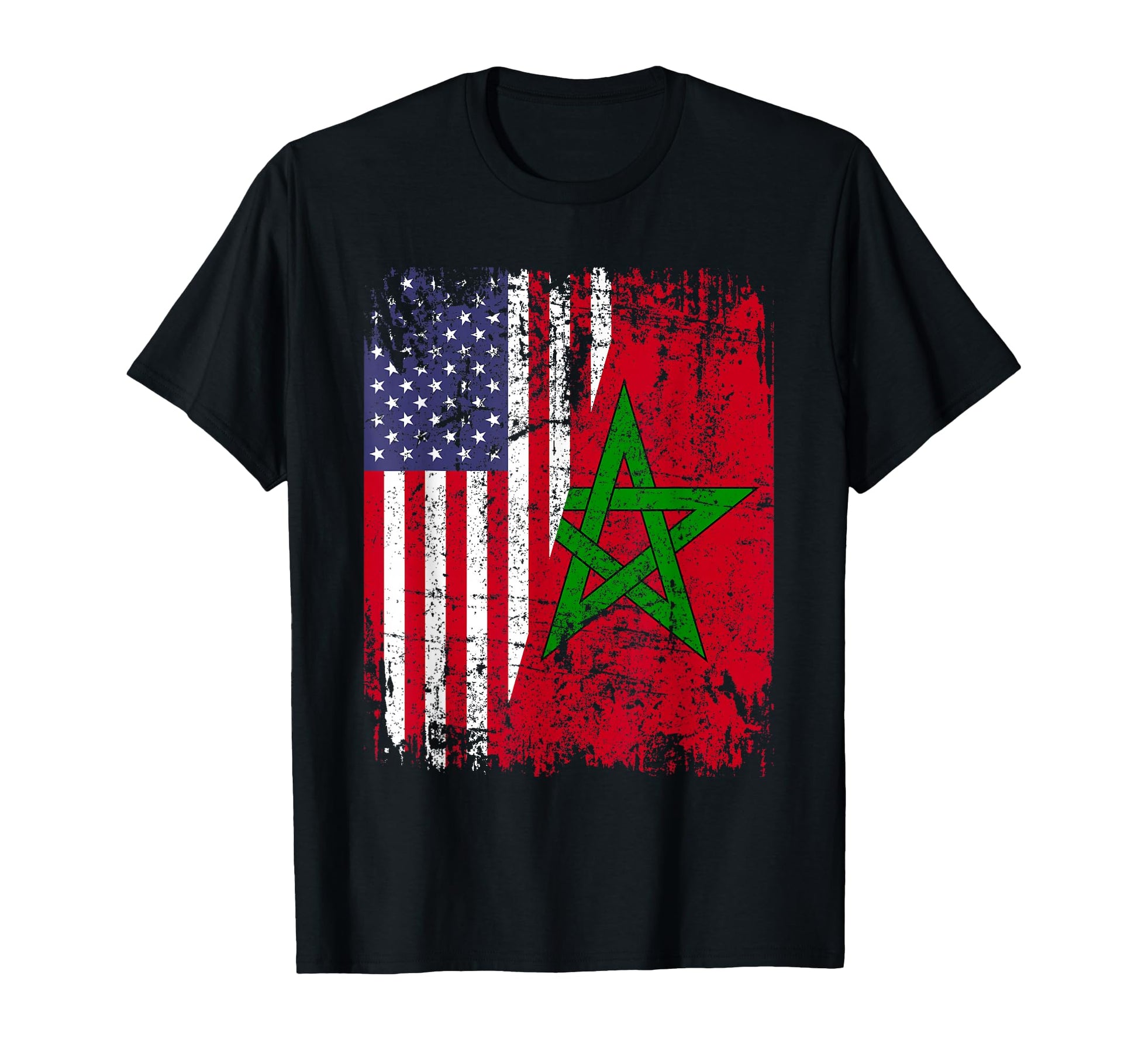 Moroccan Roots Half American Flag T-Shirt - Minimalist Print for Adults - T-Shirt, Sweatshirt, Hoodie